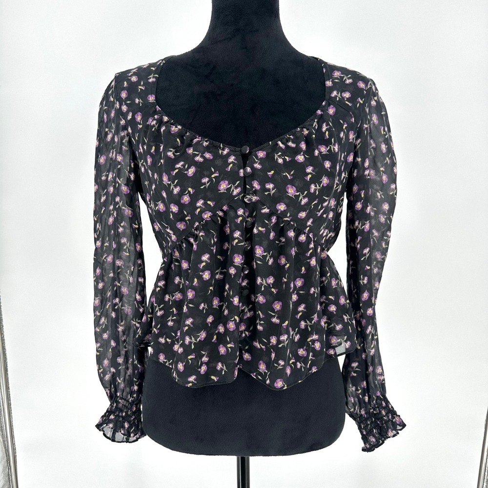 Intermix 100% Silk Balloon Sleeve Floral Peplum Blouse‎ Top Whimsy Peasant 8